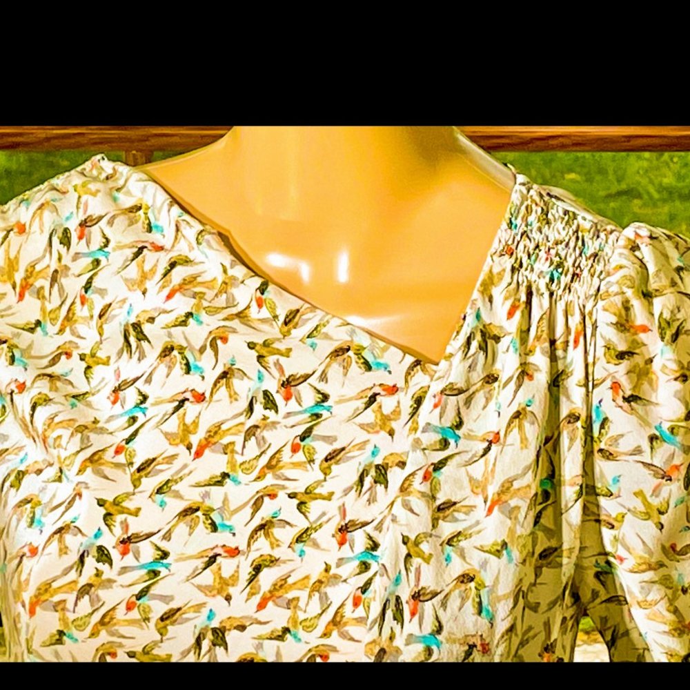 ▪️ANTHRO▪️LEIFNOTES▪️Asymmetric Silk Sparrow Vintage-Style Blouse - Picture 3 of 6